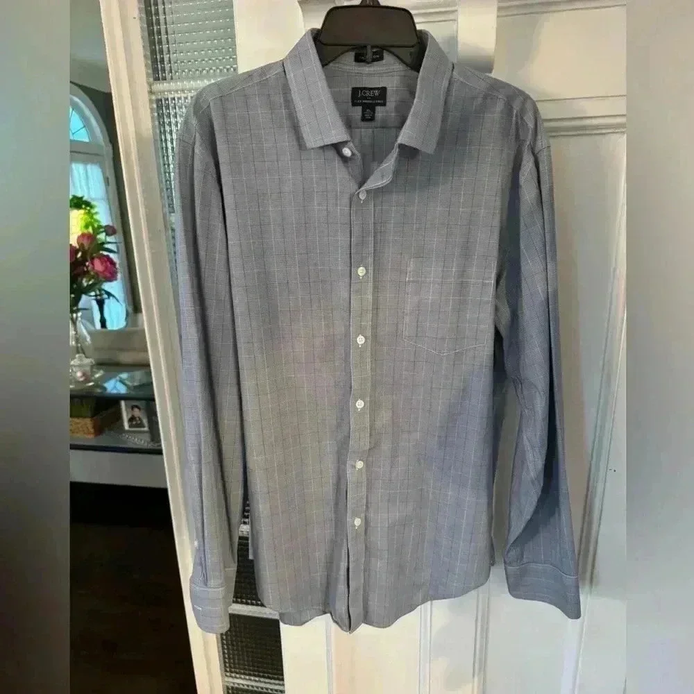 J Crew Thompson button up men’s shirt blue plaid lightweight sz XL 17 1/2